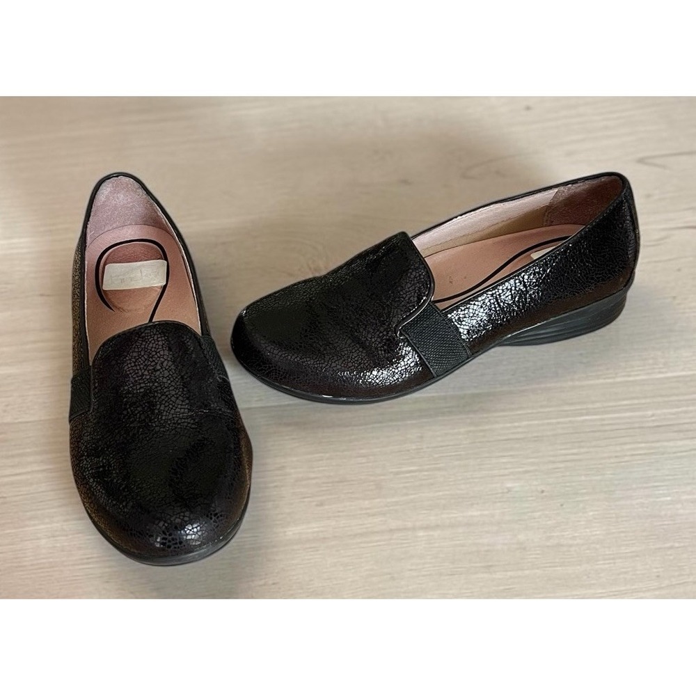 Dansko Womens Addy Loafers Size 37 6.5-7 Black Leather Crackle Comfy Flats Shoes